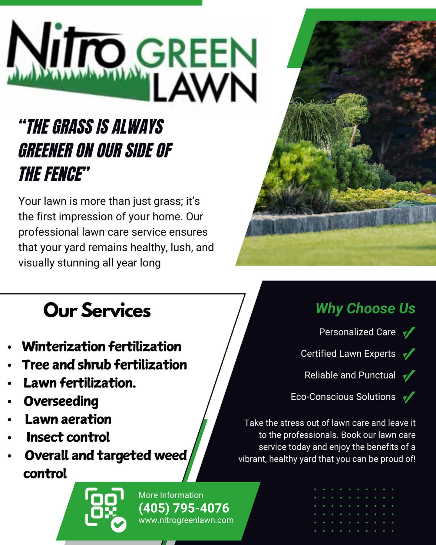 Nitro Green Lawn’s lawn maintenance spraying services are designed to keep your yard looking its best all season. My maintenance spraying includes a range of treatments to promote a healthy, green lawn and ensure it remains free of weeds, pests, and other issues. Count on me to keep your lawn in optimal condition with regular maintenance care.