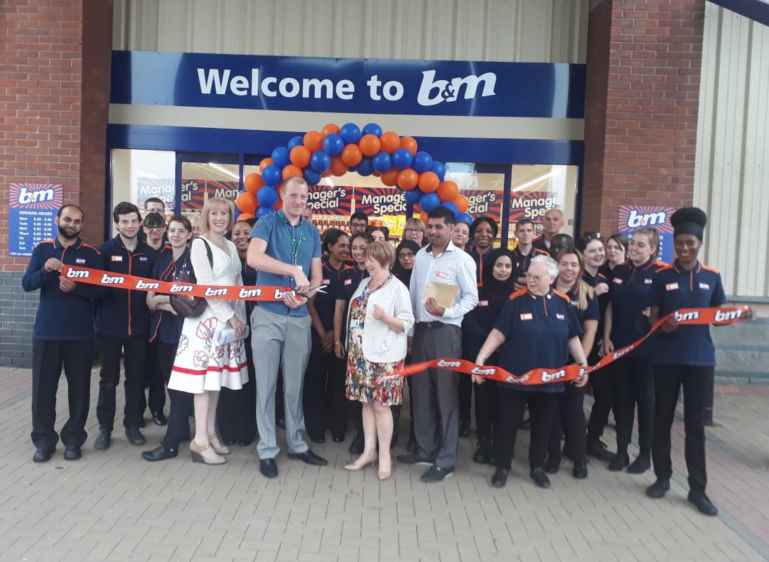 Matthew Springthorpe from local charity Holbeck Elderley Aid, was B&M's VIP for its store opening at Cottingley, Leeds. Mr Springthorpe cut the ribbon to officially open the store.