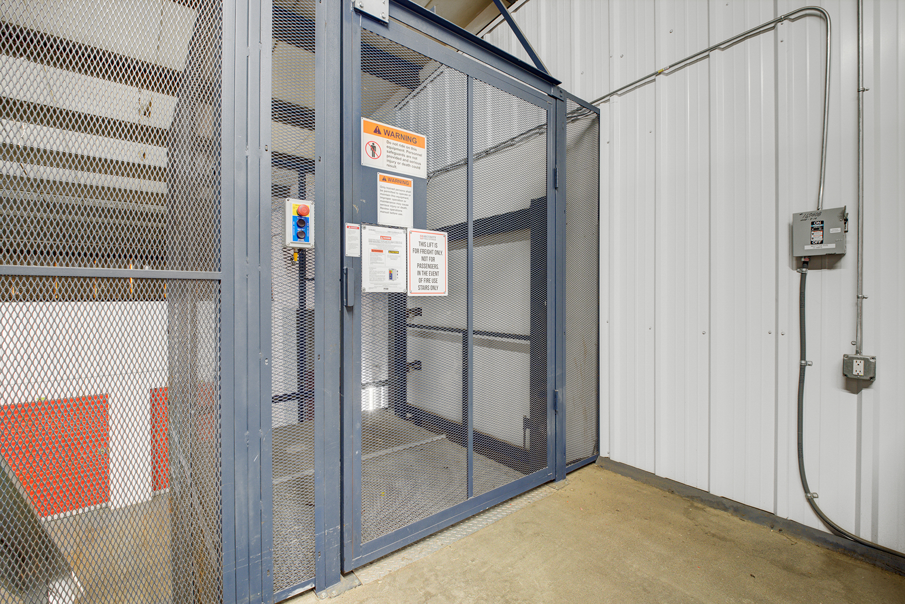 Freight elevator in Sacramento, CA at Security Public Storage.