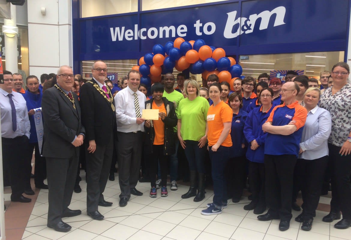Representatives from the charity Creative Support accepted B&M's invite to be their VIP guest at the Bury store opening, receiving £250 worth of B&M vouchers as a thank you.