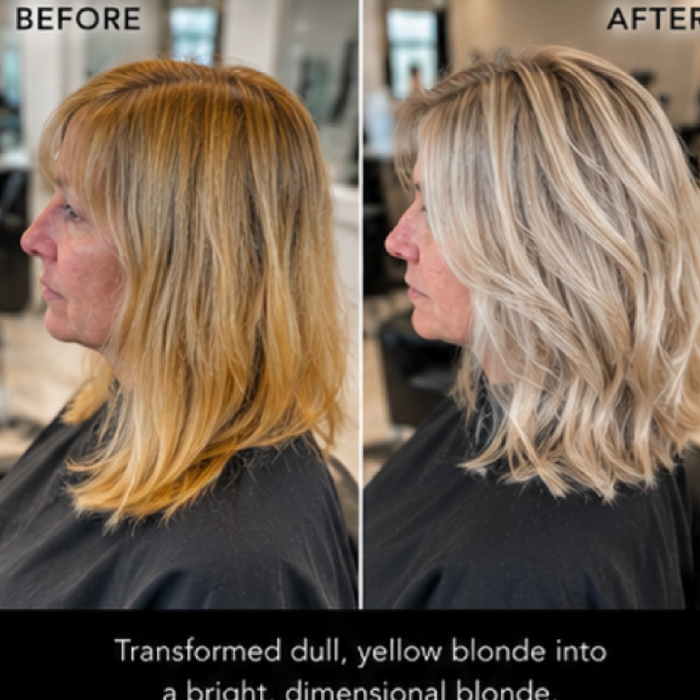 Professional color correction at Avissa Salon in Ann Arbor transformed uneven, box-colored blonde ha 