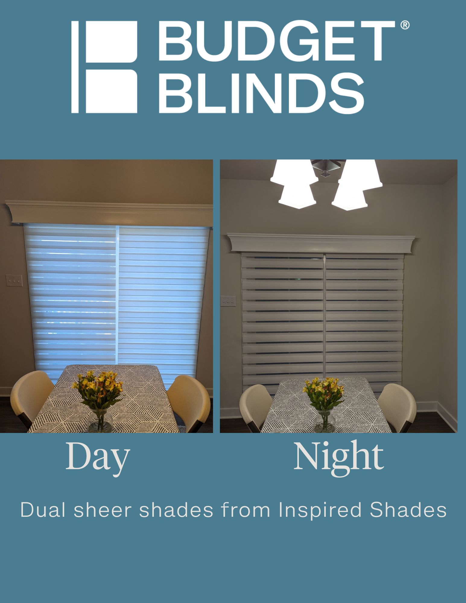 Dual sheer shades are stunning during the day and night!