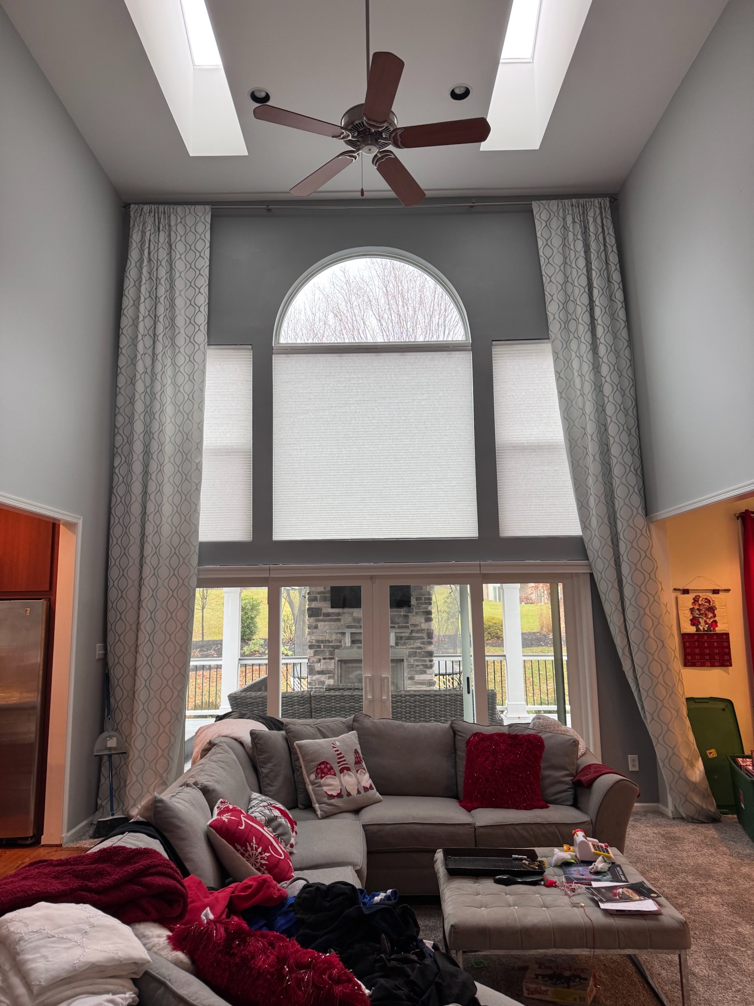 Drapery is the perfect solution for your double story windows!