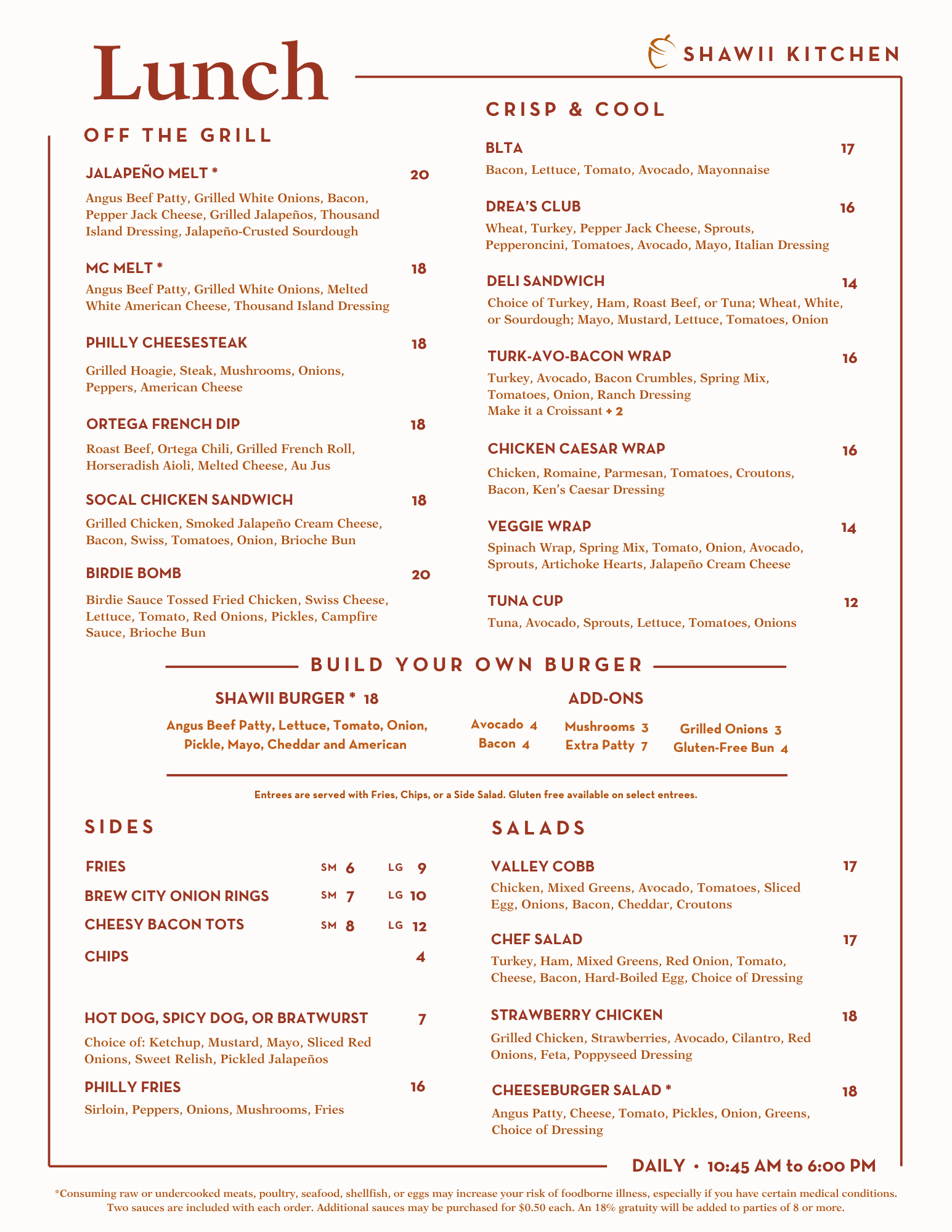Lunch Menu at Shawii Kitchen.