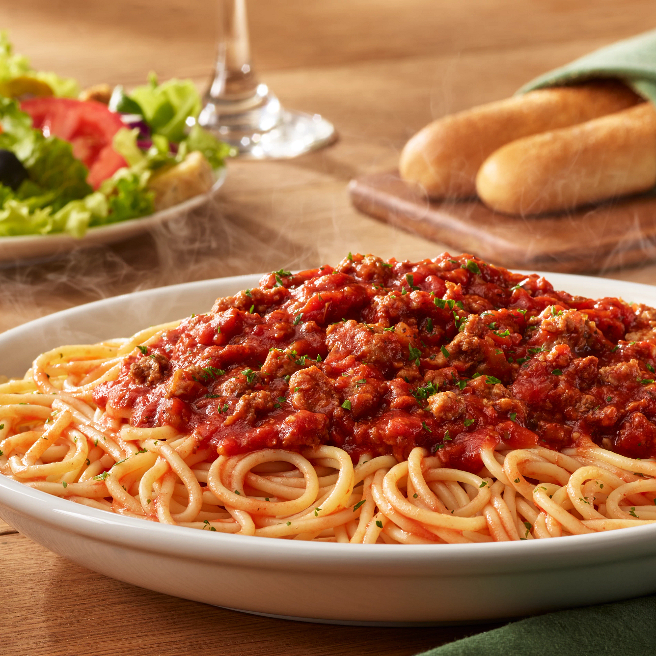 Spaghetti: Topped with your choice of homemade marinara or meat sauce prepared fresh daily.