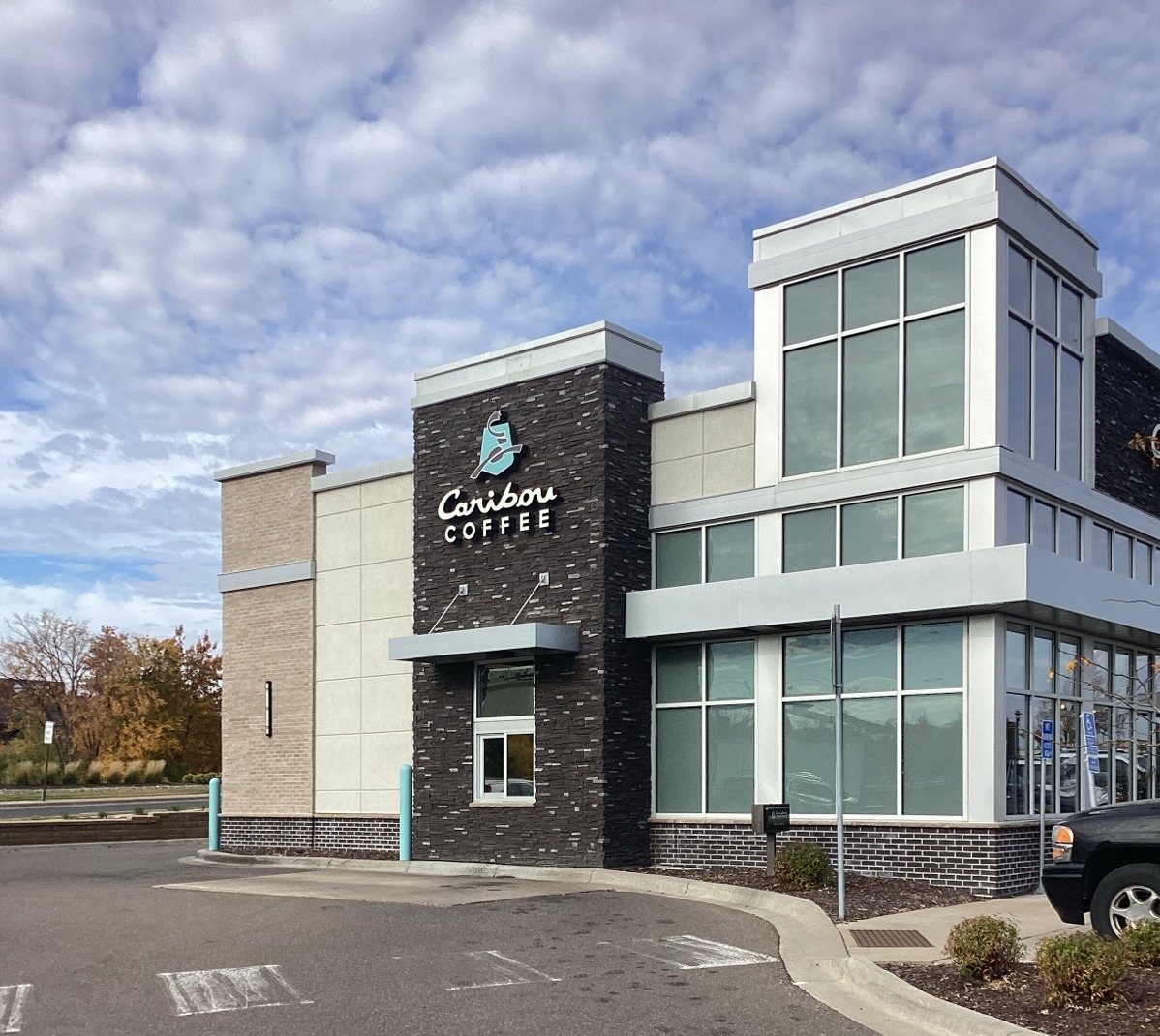 Storefront of the Caribou Coffee at 9805 Maple Grove Parkway in Maple Grove