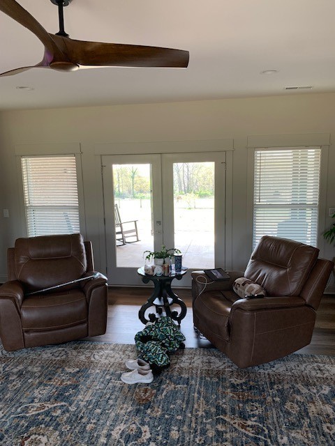 Faux wood blinds in the living room