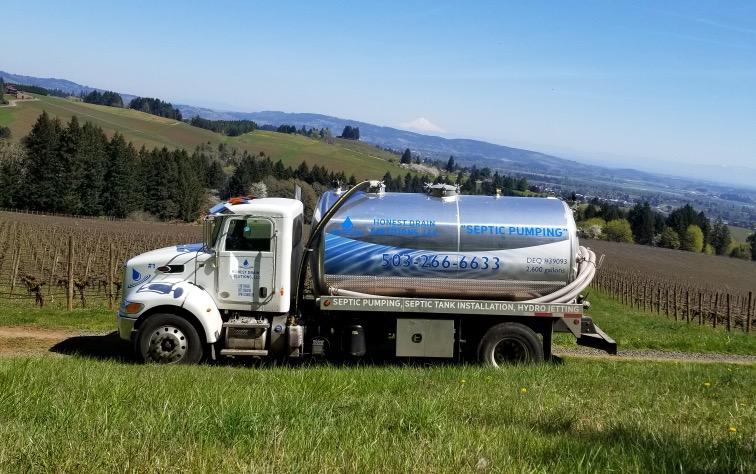 Septic Pumping in the Willamette Valley Wineries.  Mt. Hood background
