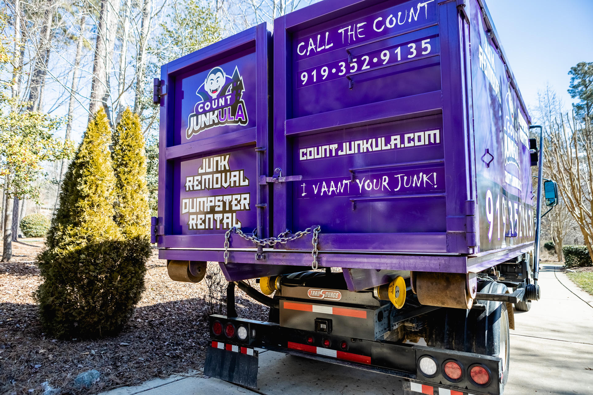 count junkula of raleigh junk removal dumpster rear shot