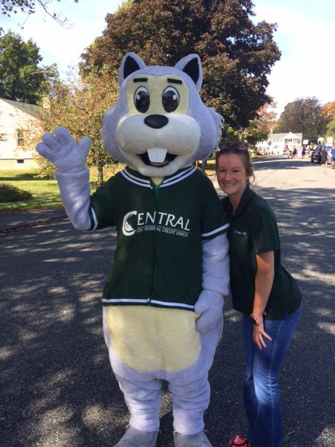 Central One mascot, Oakie with Kaitlin participating in the Spirit of Shrewsbury parade