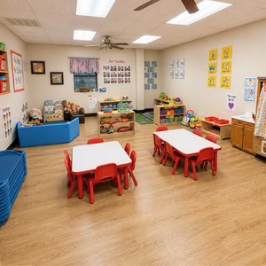 Bright and colorful preschool classroom at Childcare Network with age-appropriate learning materials