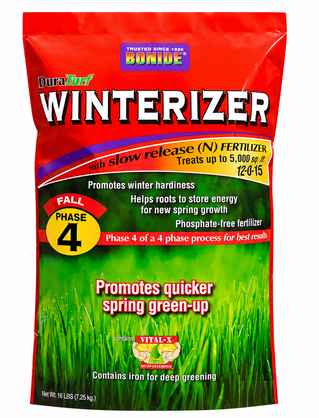 Prepare your lawn for the colder months with the DuraTurf 12-0-15 All-Purpose Winterizer Fertilizer. This 16 lb bag covers up to 5,000 sq. ft., helping strengthen roots, improve winter hardiness, and promote a greener, healthier lawn in spring. Available at Reeves Ace Hardware.