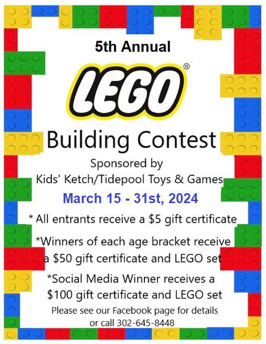 It's that time of year again! We are holding our 5th annual virtual LEGO contest. All entrants receive a $5 coupon. For official rules and details, please visit our website at www.kidsketch.com.
