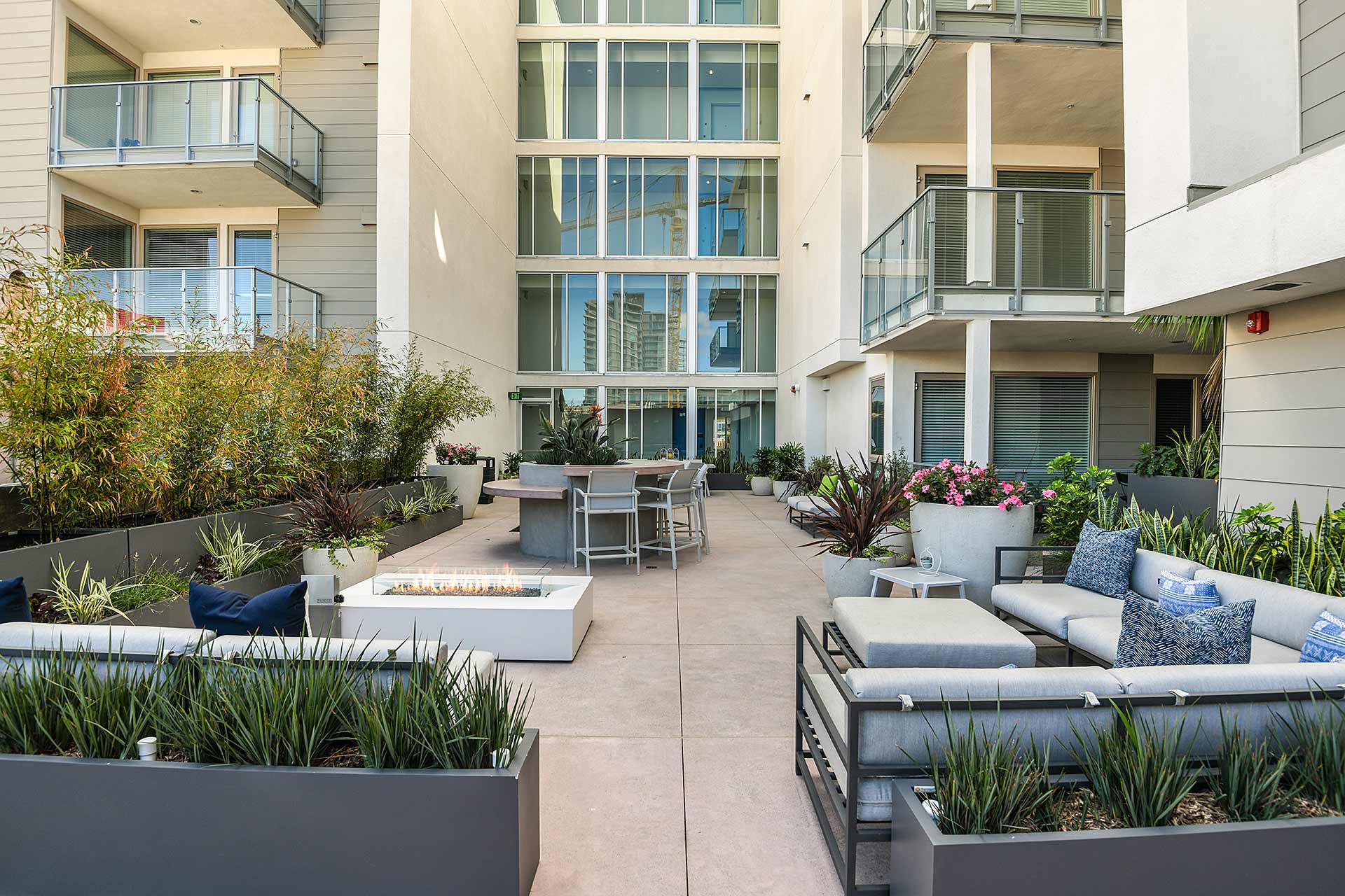 BBQ Grills and Lounge Area at F11 East Village Luxury Apartments in downtown San Diego, CA