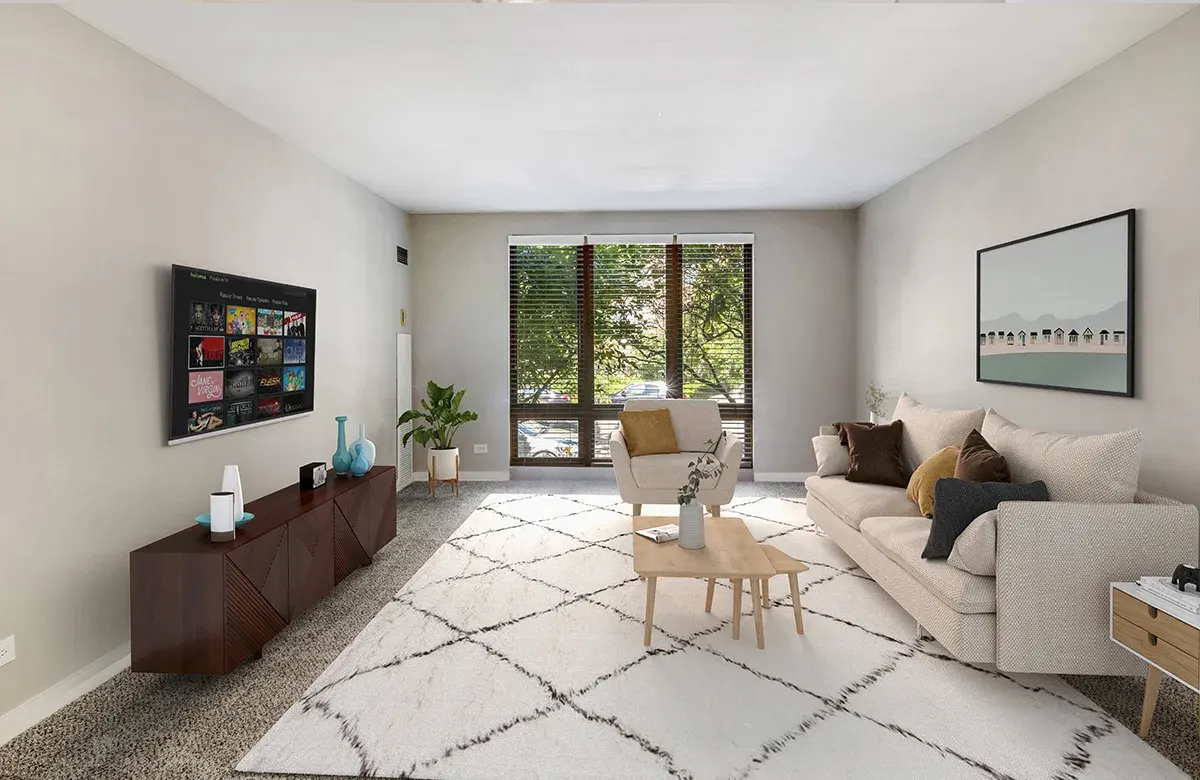 Living Room at Oak Park City Apartments