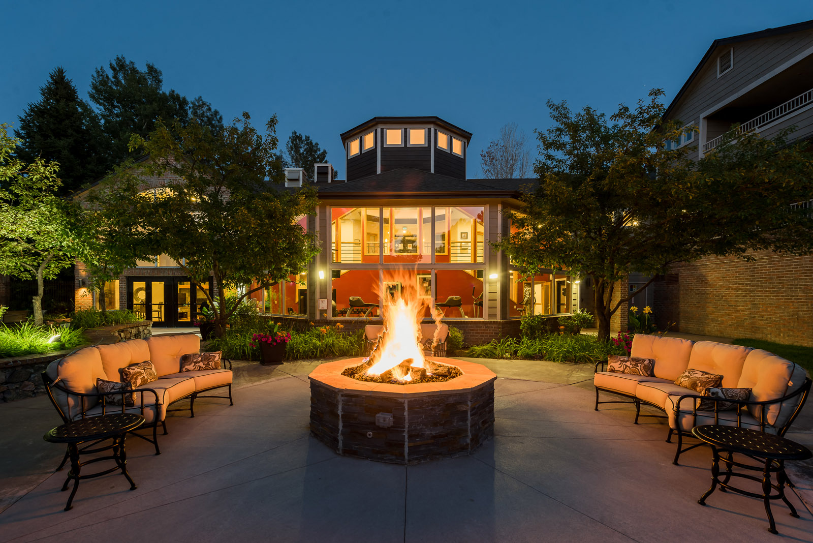 Outdoor fireplace and seating