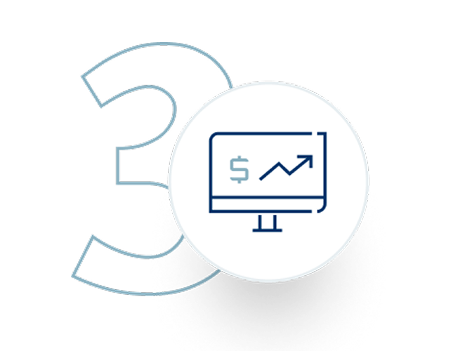 Number 3 icon overlayed with an uptrend arrow icon.