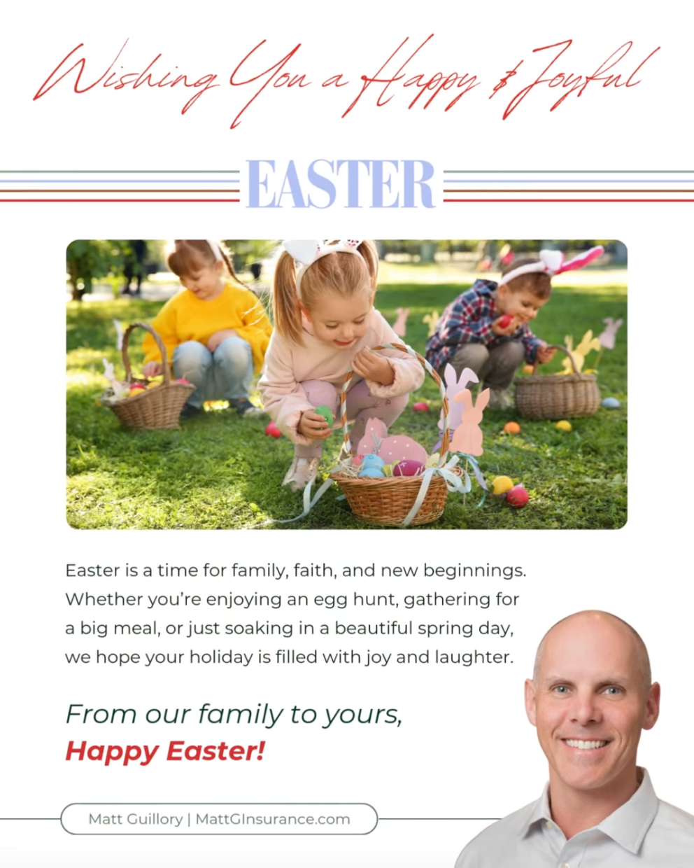 Happy Easter from our family to yours! This season is all about renewal, togetherness, and making memories with the ones we love. Whether you're enjoying a big family meal, watching the kids race for Easter eggs, or simply taking in the beauty of spring, we hope your day is filled with joy.