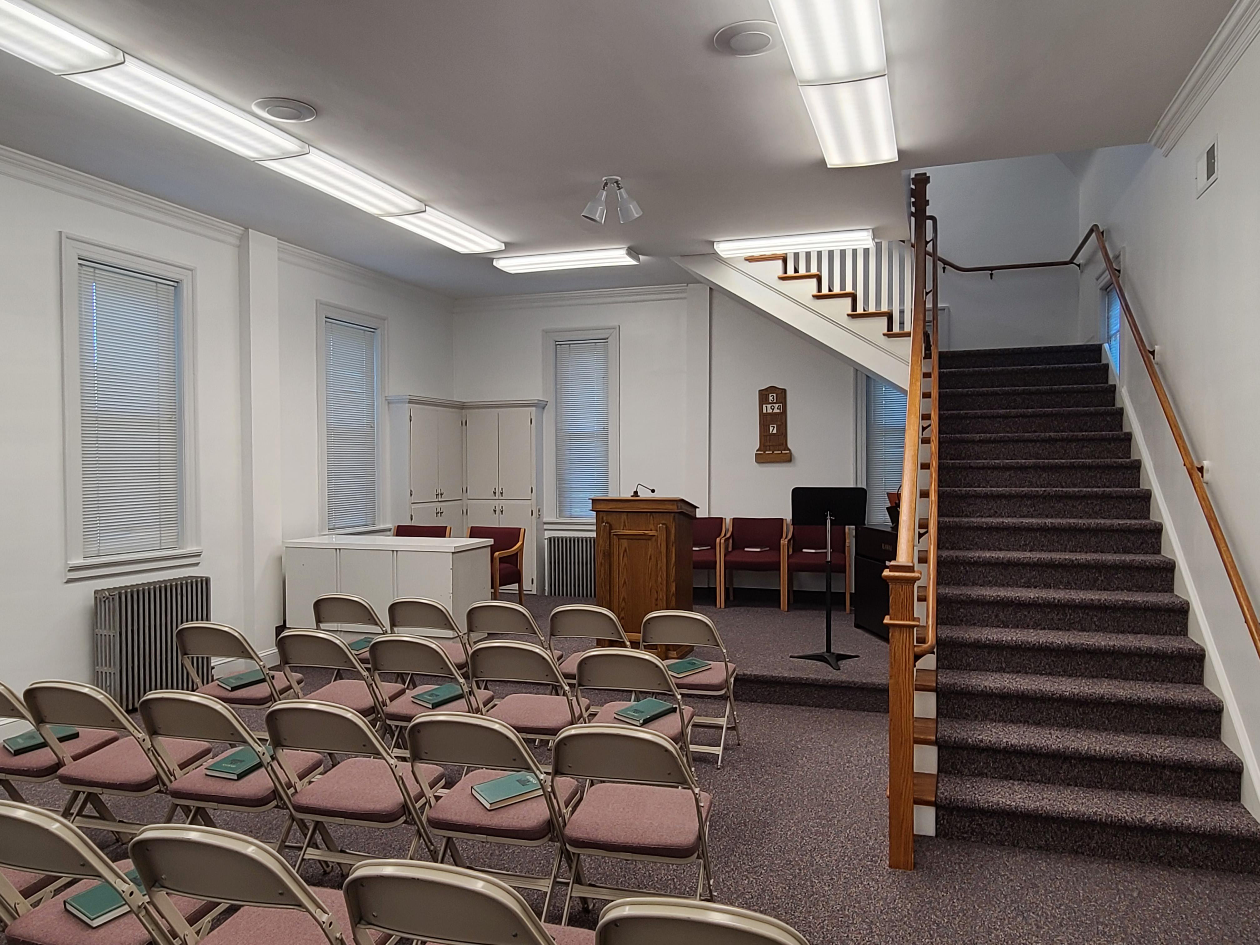This room serves as the chapel for the Stuart, Virginia congregation.  The building formerly served as a United States Post Office in Patrick County.