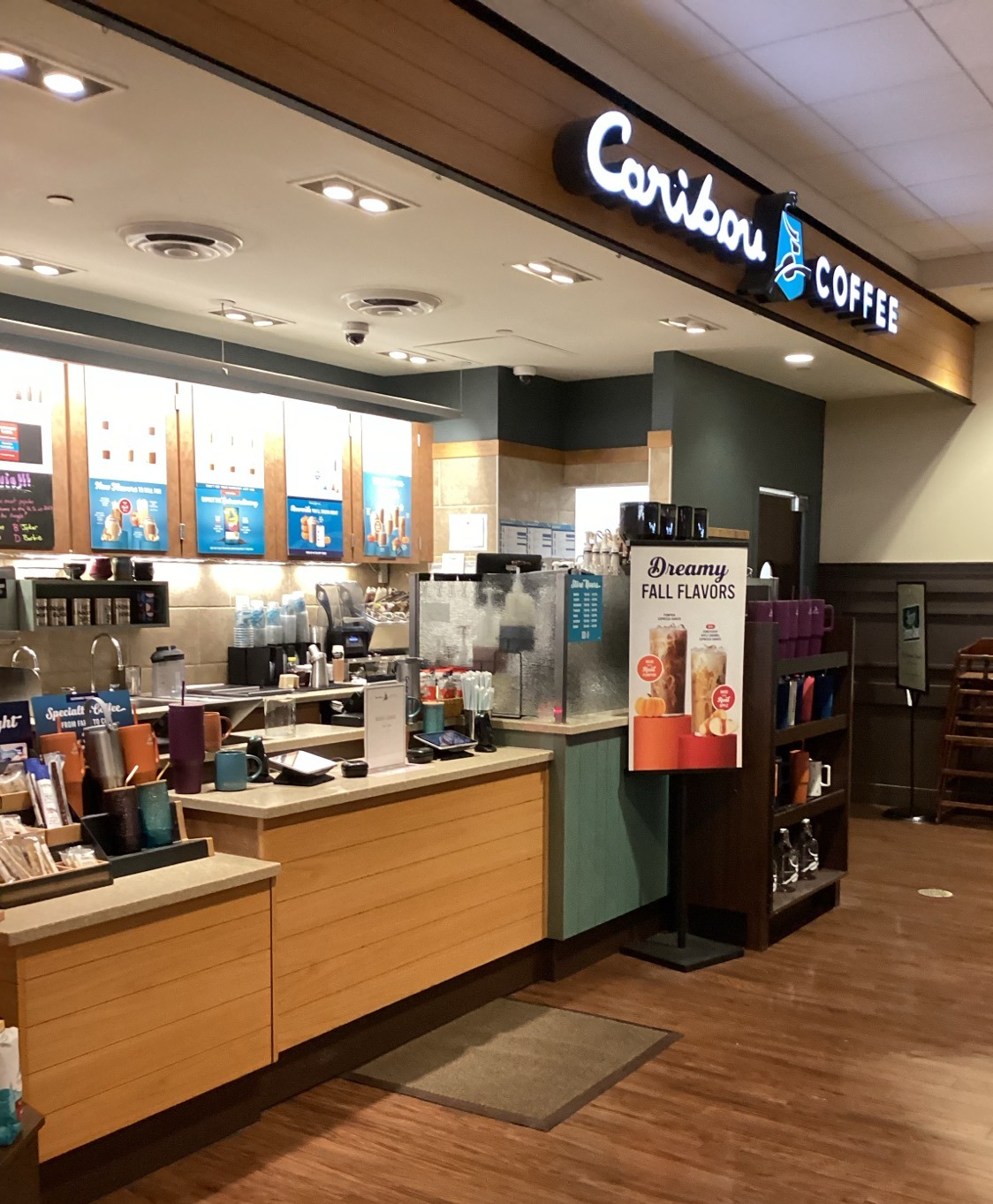 Storefront of the Caribou Coffee at 970 Prairie Center Drive in Eden Prairie