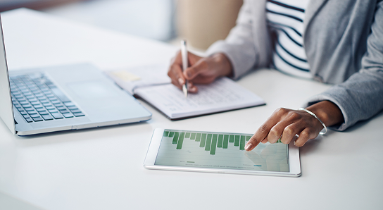 A close-up shot of a wealth professional working.