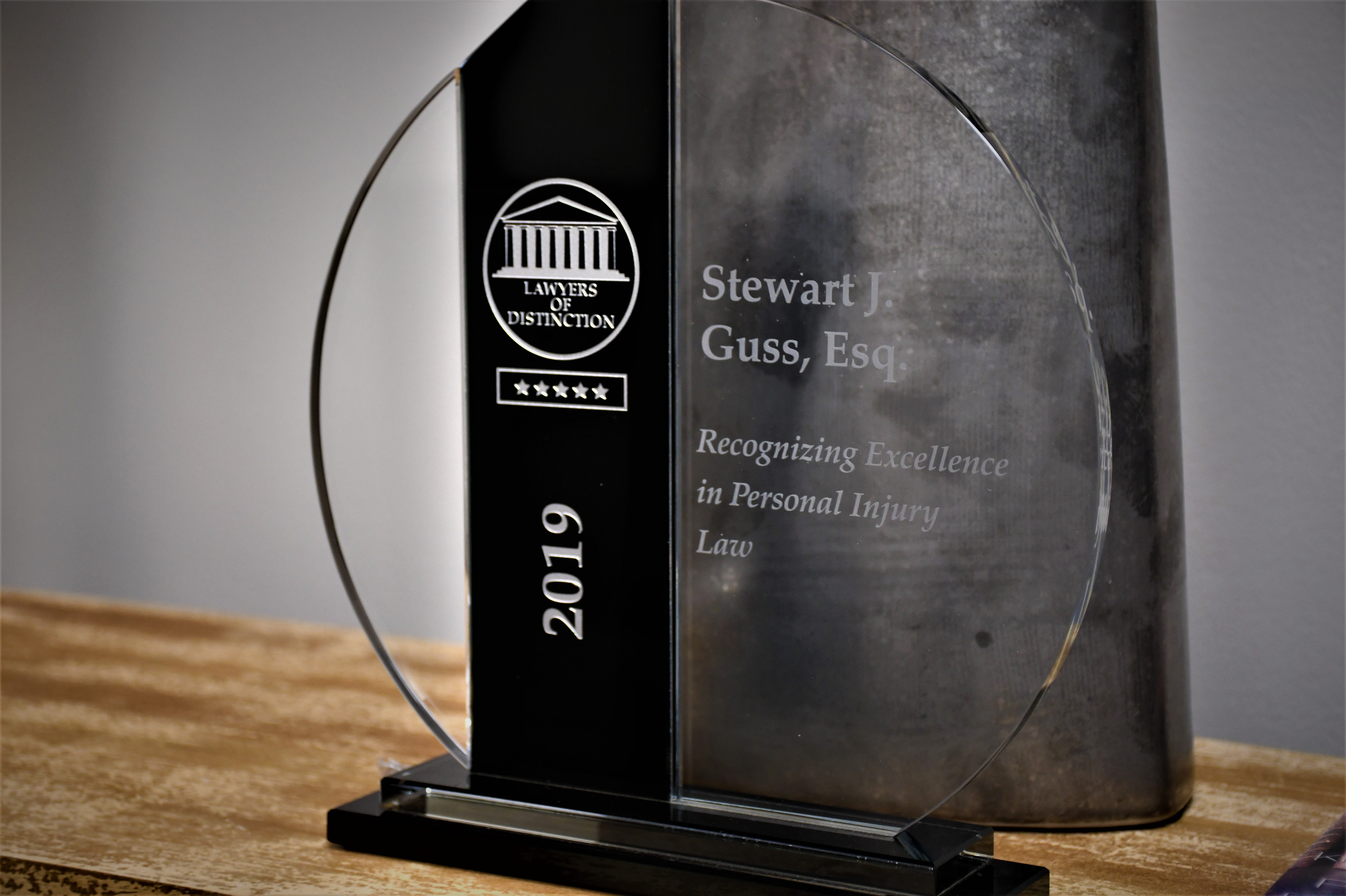 2019 Lawyers of Distinction Award for Stewart Guss, Esq. Recognizing Excellence in Personal Injury