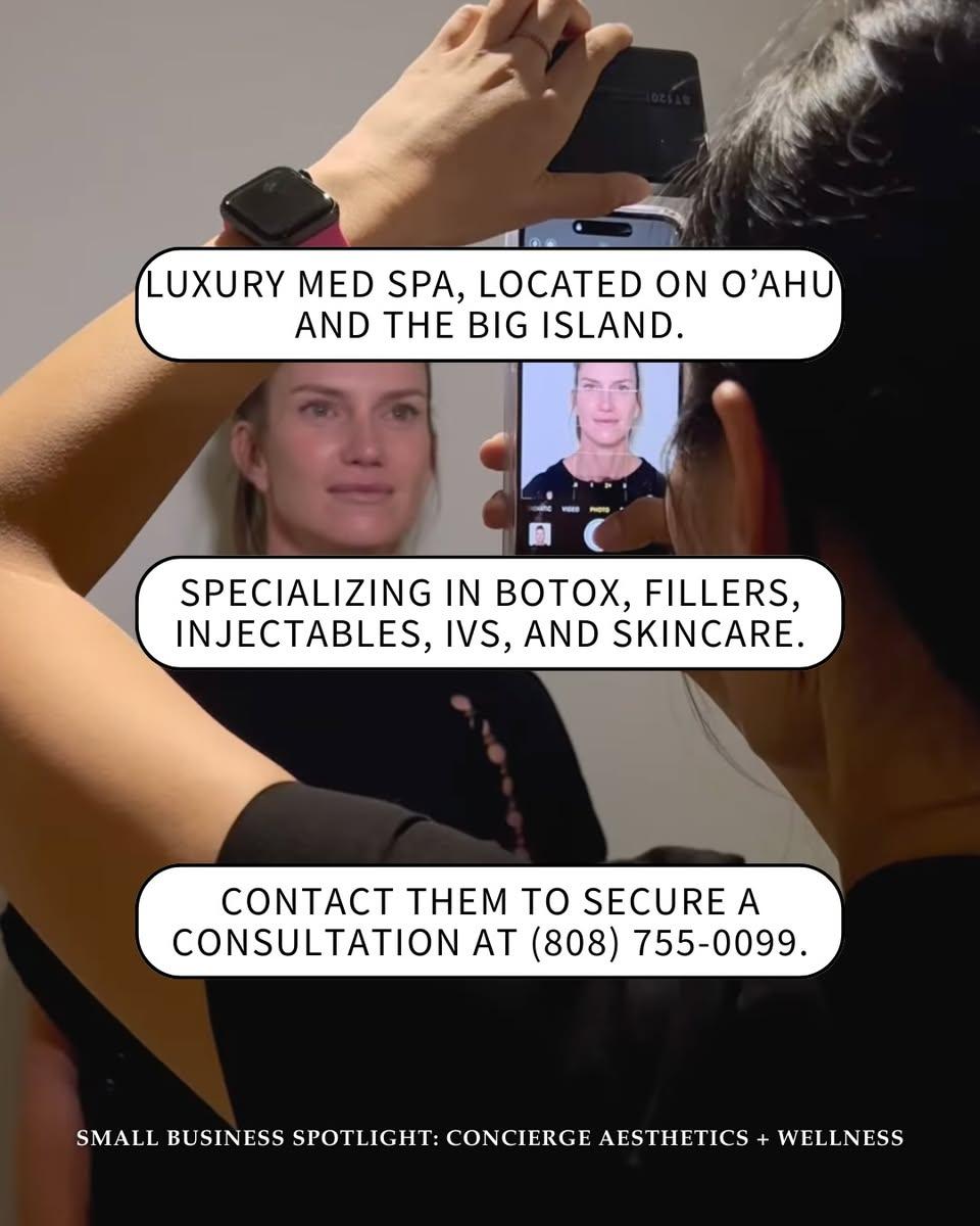 Small Biz Spotlight: Concierge Aesthetics and Wellness. This boutique med spa has locations on Oahu and the Big Island and offers a wide range of services for wellness needs. Contact them to schedule a consultation and start the year with a fresh approach to self-care.