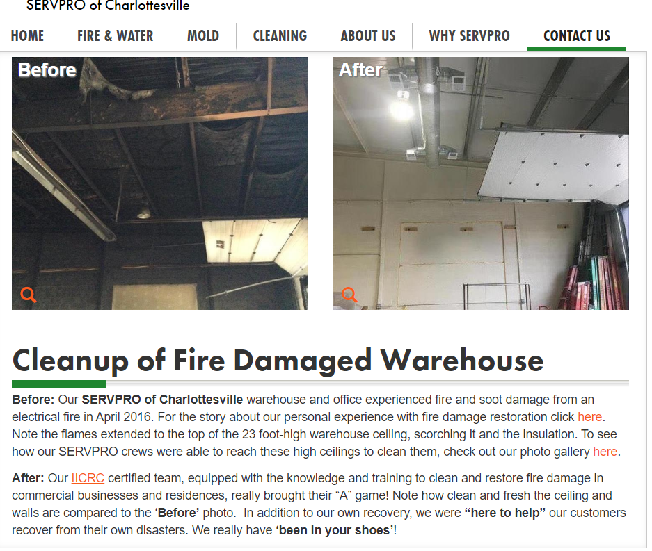 Charlottesville commercial fire damage cleanup and restoration