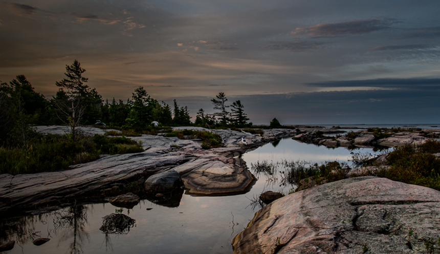 Tide pools on a rocky shoreline.