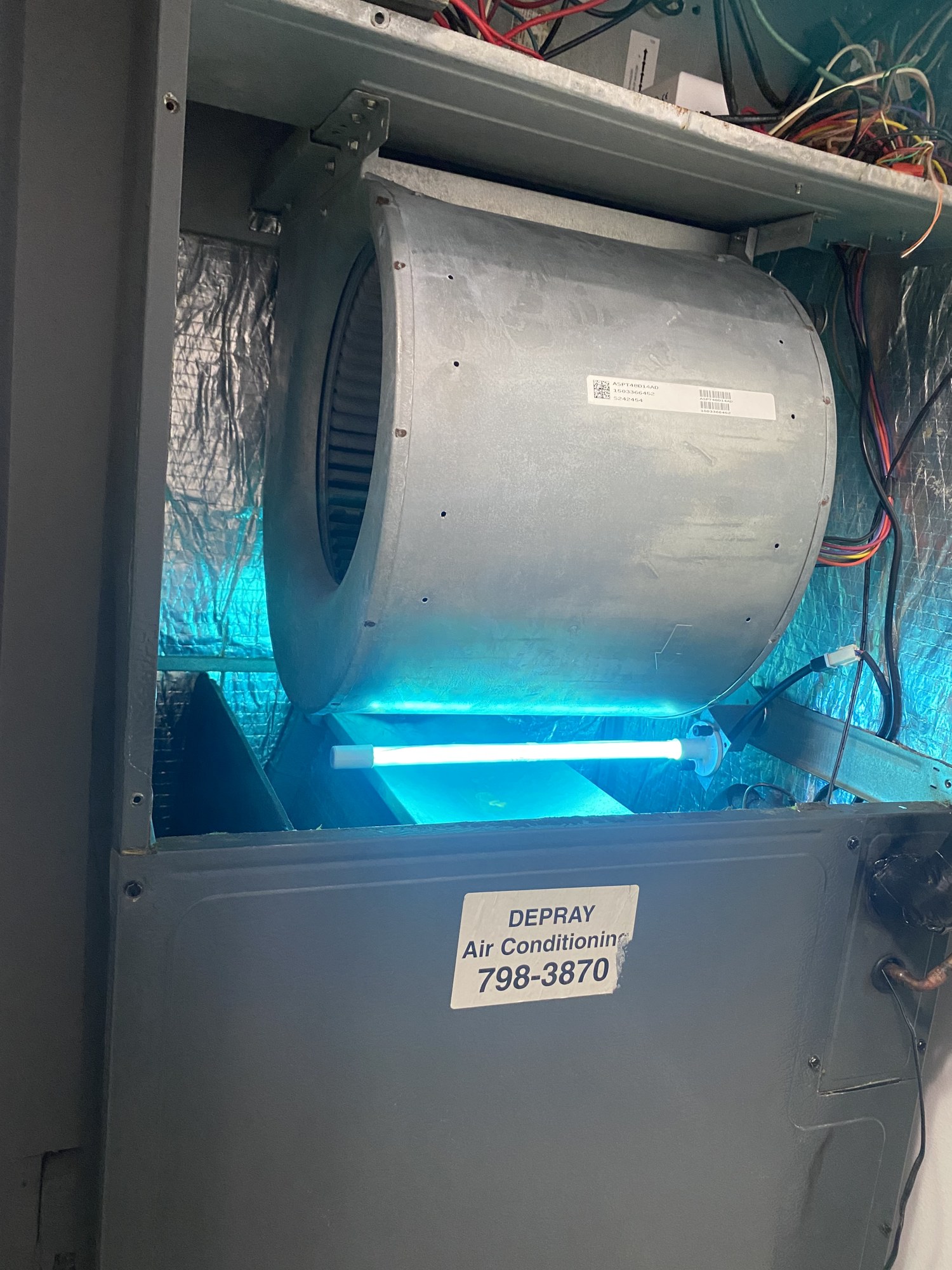 UV light installed in an air handler as part of an indoor air quality solution from Tri-County HVAC in South Florida.