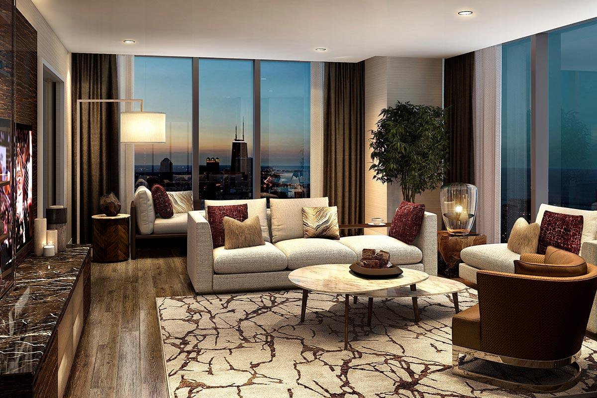 St. Regis Chicago Residences Four Bedroom Living Area