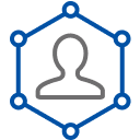 Silhouette with interconnected lines icon.