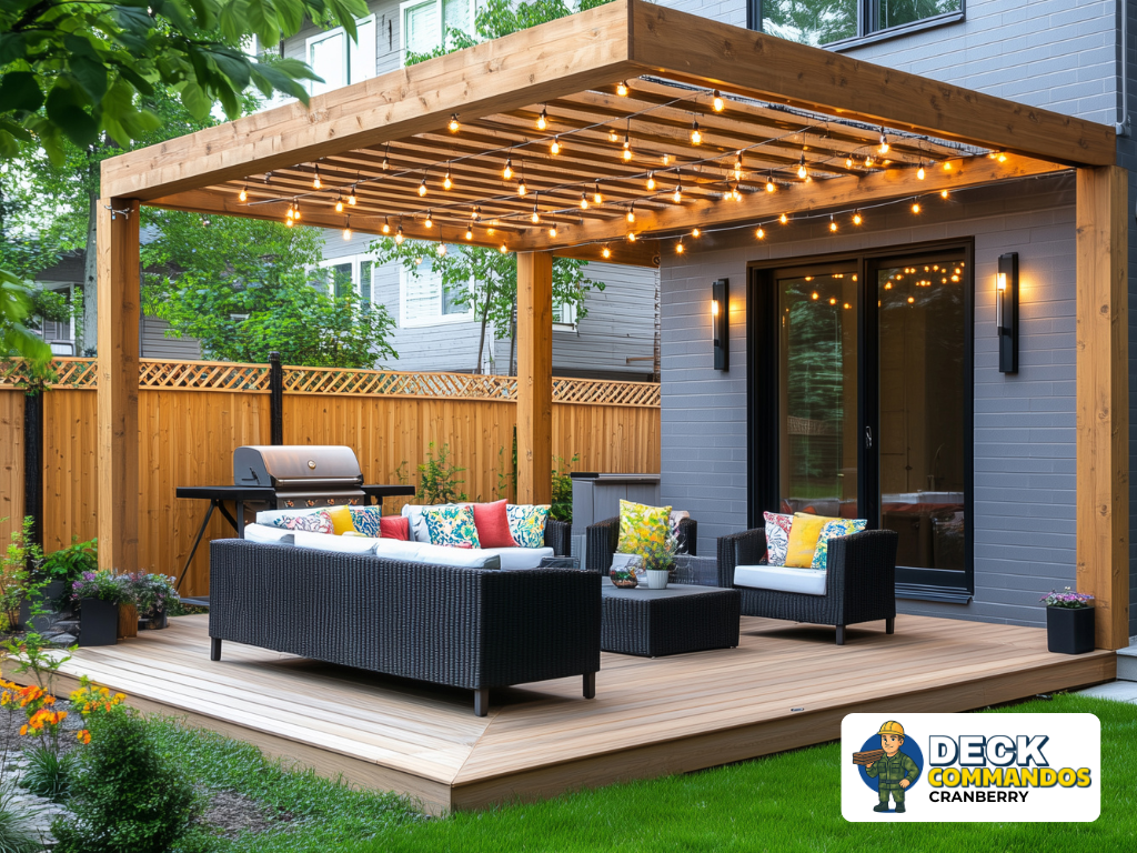 Professional deck sanding and refinishing service on a cedar wood deck in Cranberry.