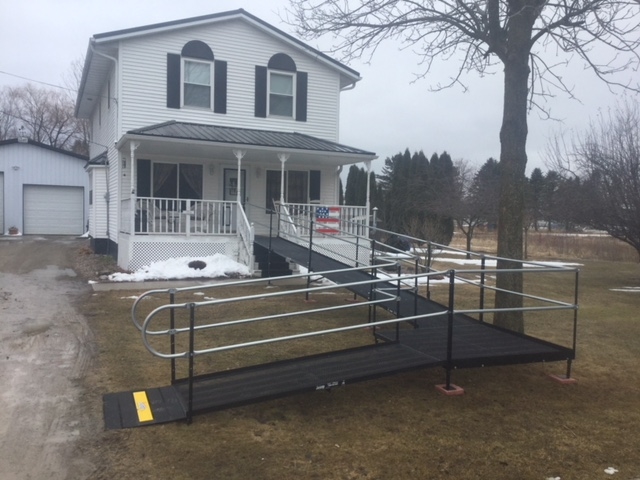Amramp Southeastern Wisconsin received a call on Tuesday to install a ramp so this client could be released from the hospital in two days. Dave McComb and his team were able to install this ramp well in advance of the 20 inches of snow predicted for Sobieski, WI near Green Bay, WI during Winter Storm Xanto.