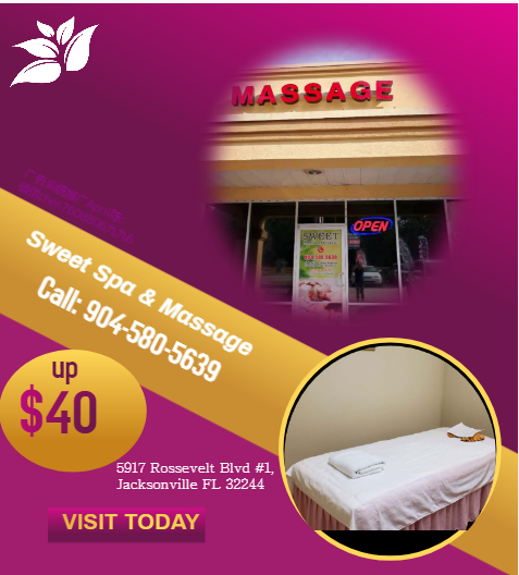 Sweet Spa & Massage is the place where you can have tranquility, absolute unwinding and restoration of your mind, 
soul, and body. We provide to YOU an amazing relaxation massage along with therapeutic sessions 
that realigns and mitigates your body with a light to medium touch utilizing smoother strokes.