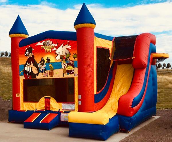 The Excalibur bounce house with pirate theme.