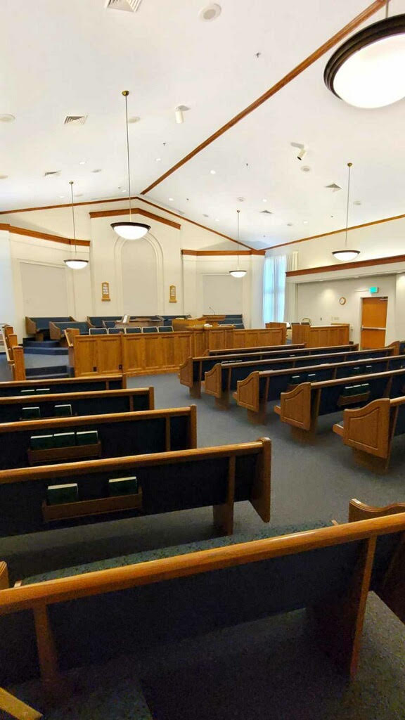 Chapel (sanctuary) where members of The Church of Jesus Christ of Latter-day Saints remember, worship, and re-commit to follow Jesus Christ each Sunday.