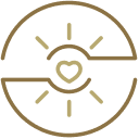 Shining heart surrounded by circle icon.