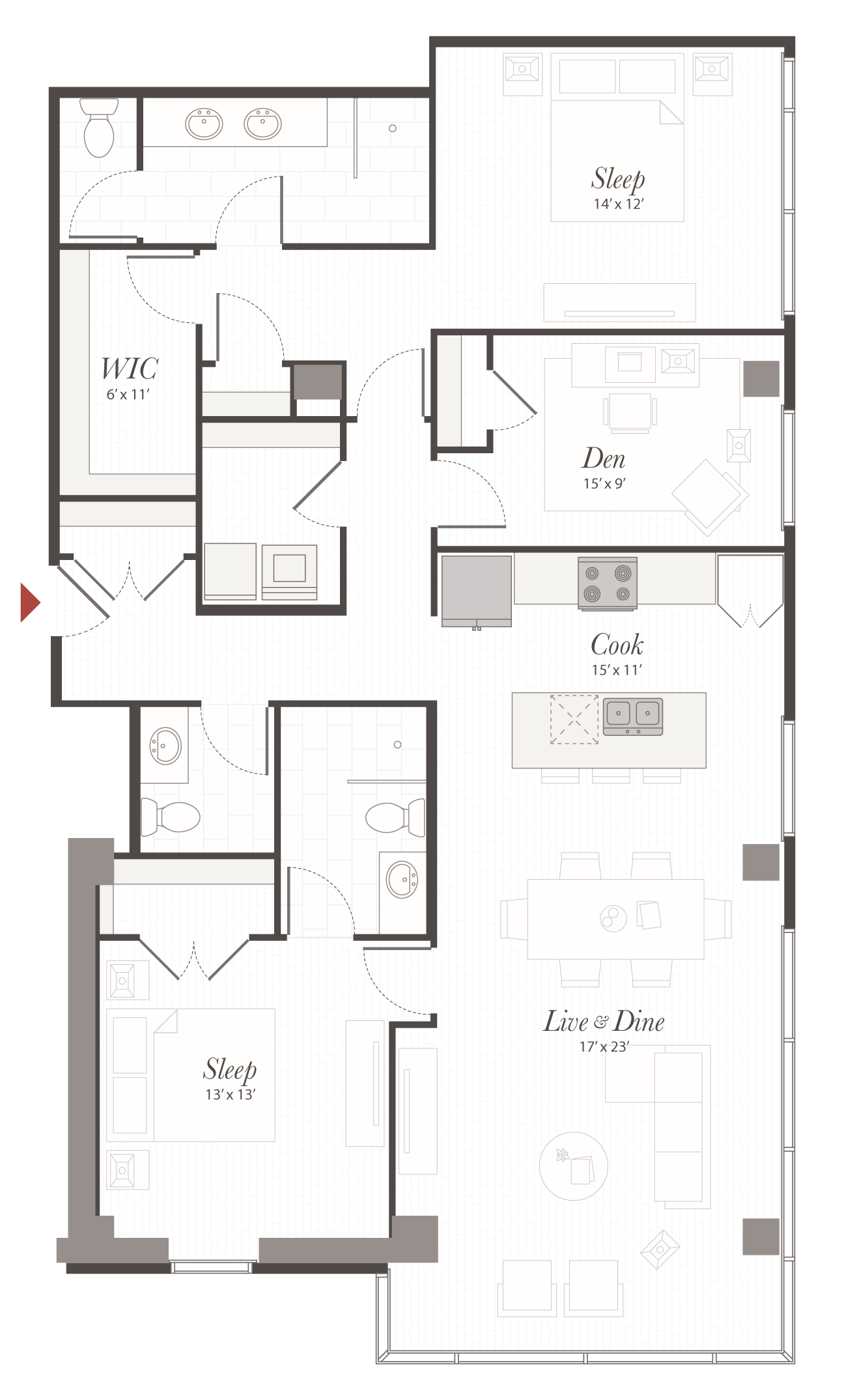 Encore T9 2 Bedroom + Den Apartment Floor Plan