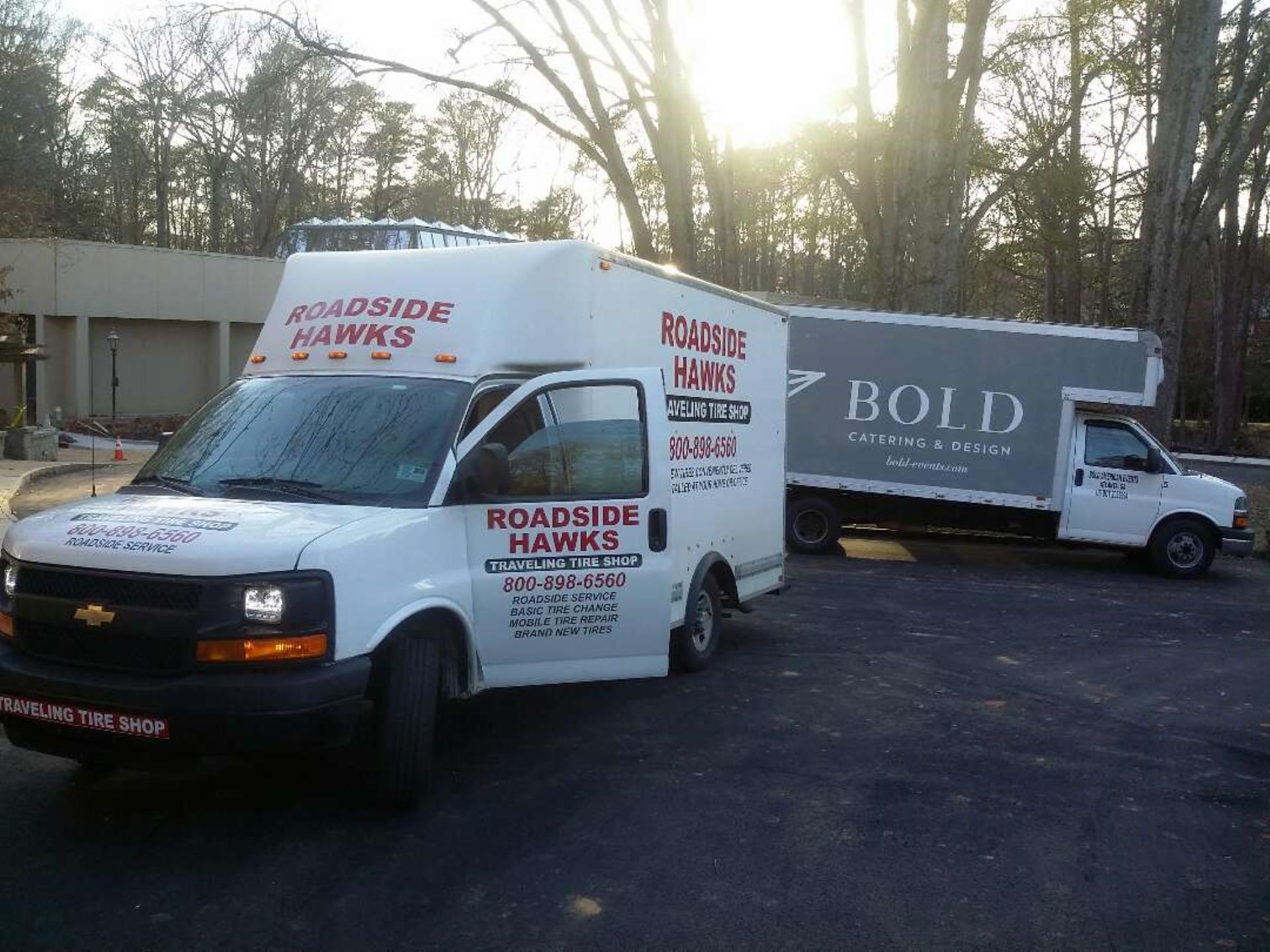 24 Hour Roadside Hawks Traveling Tire Shop Atlanta - Brand New Tires Delivered and Installed On The Side Of The Road. Mobile Tire Installation includes mounting and speed balancing onsite at your breakdown location - (404) 478-7887 for Roadside Assistance in Atlanta.