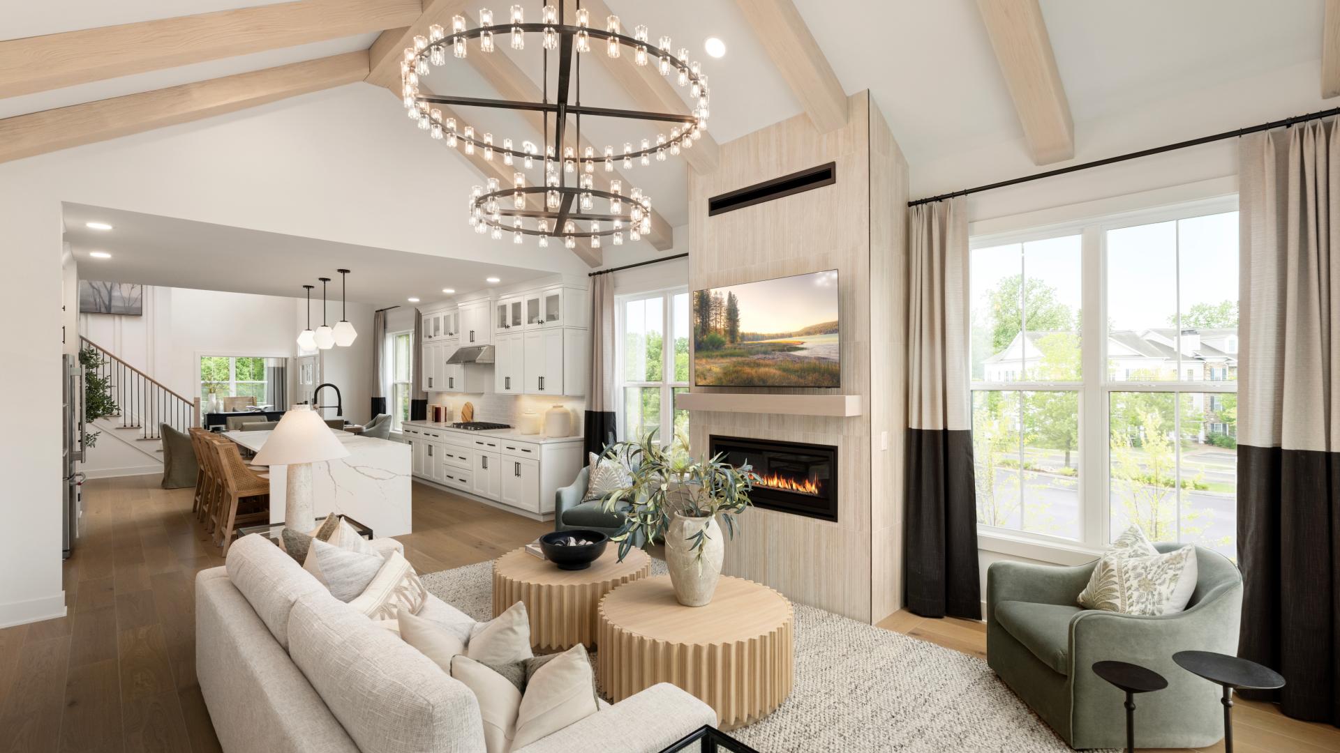 Great room boasts a cathedral ceiling and optional fireplace 