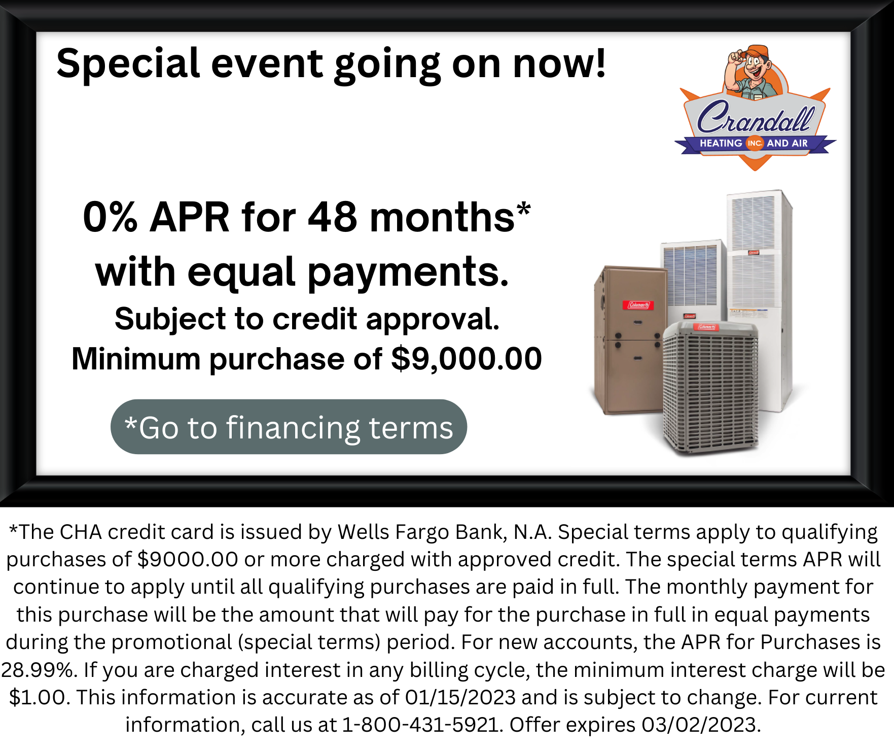 Special Financing - O% apr for 48 months
