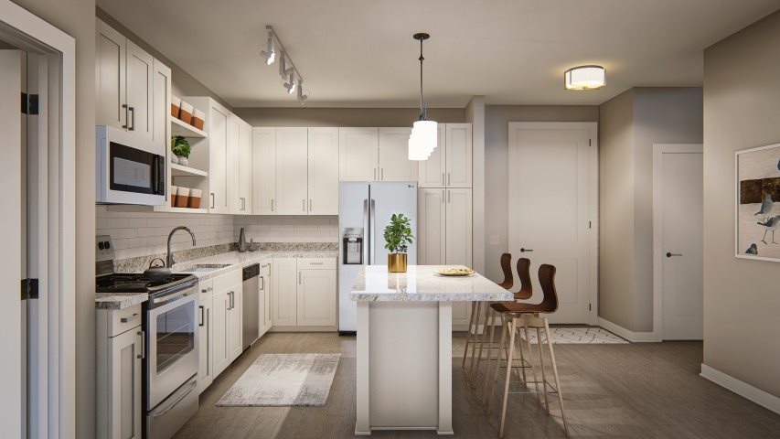 Kitchen With White Cabinetry And Appliances