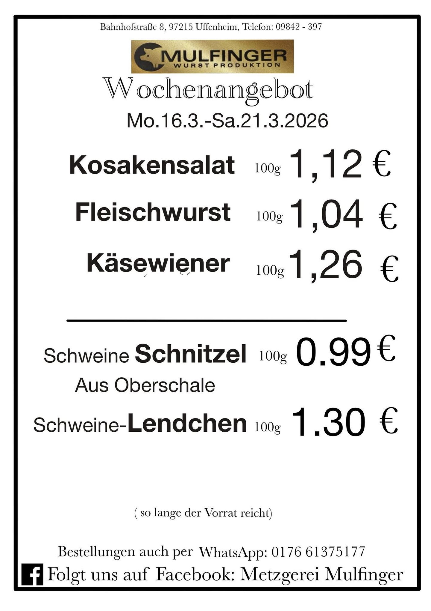 Metzgerei Dürr Inh. Friedrich Mulfinger, Bahnhofstr. 8 in Uffenheim