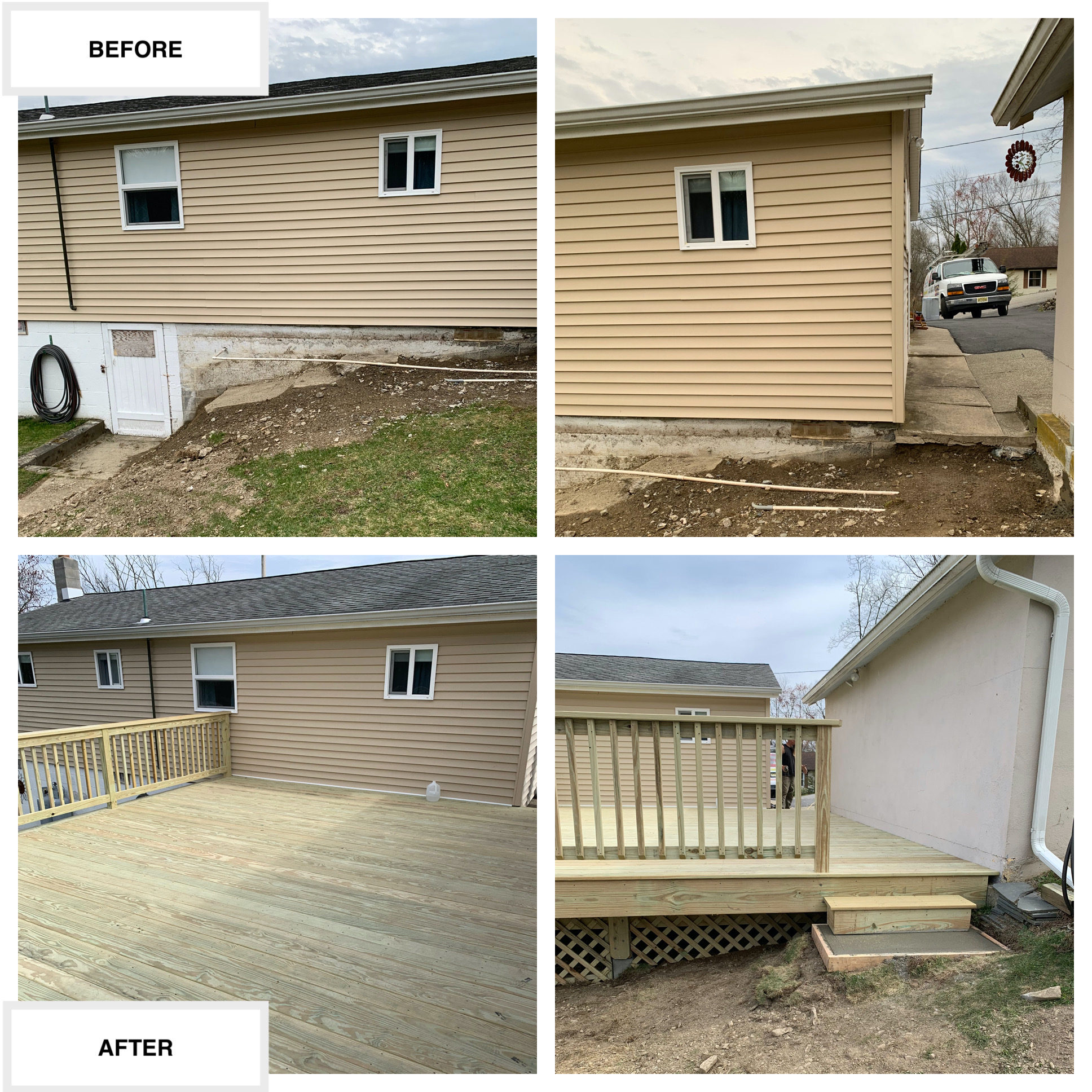 Completed Job in Wantage, NJ. A new 18' x 24' Deck with a 3' wide set of stairs was framed. All decking, railings, & lattice installed was Pressure Treated Wood!