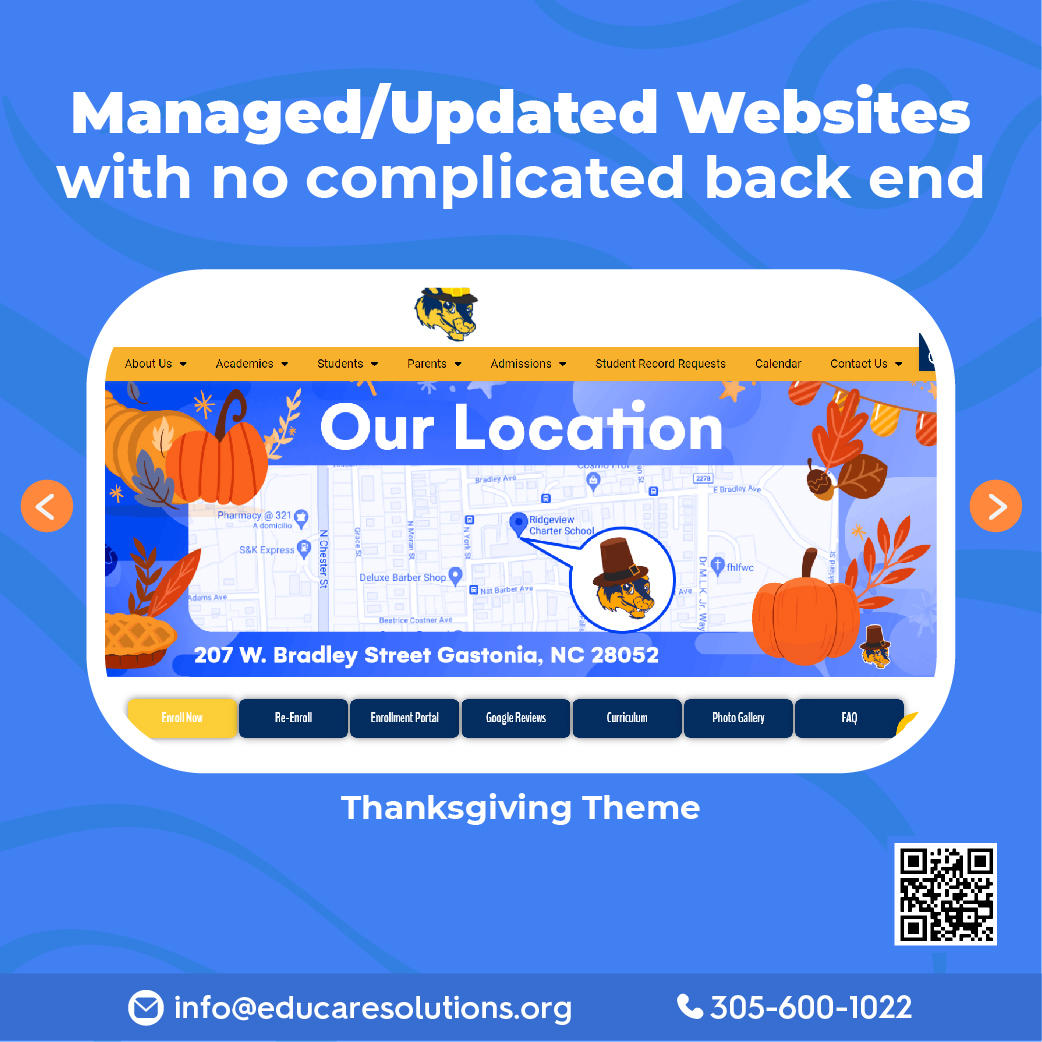 Make your website attractive, interactive, and remote-controlled for a fraction of the cost fully maintained protected, and hosted. Made and Built for Charter Schools and the Century for choice.