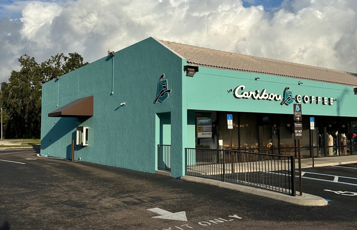 Storefront of the Caribou Coffee at 32130 US Hwy 19 N in Palm Harbor