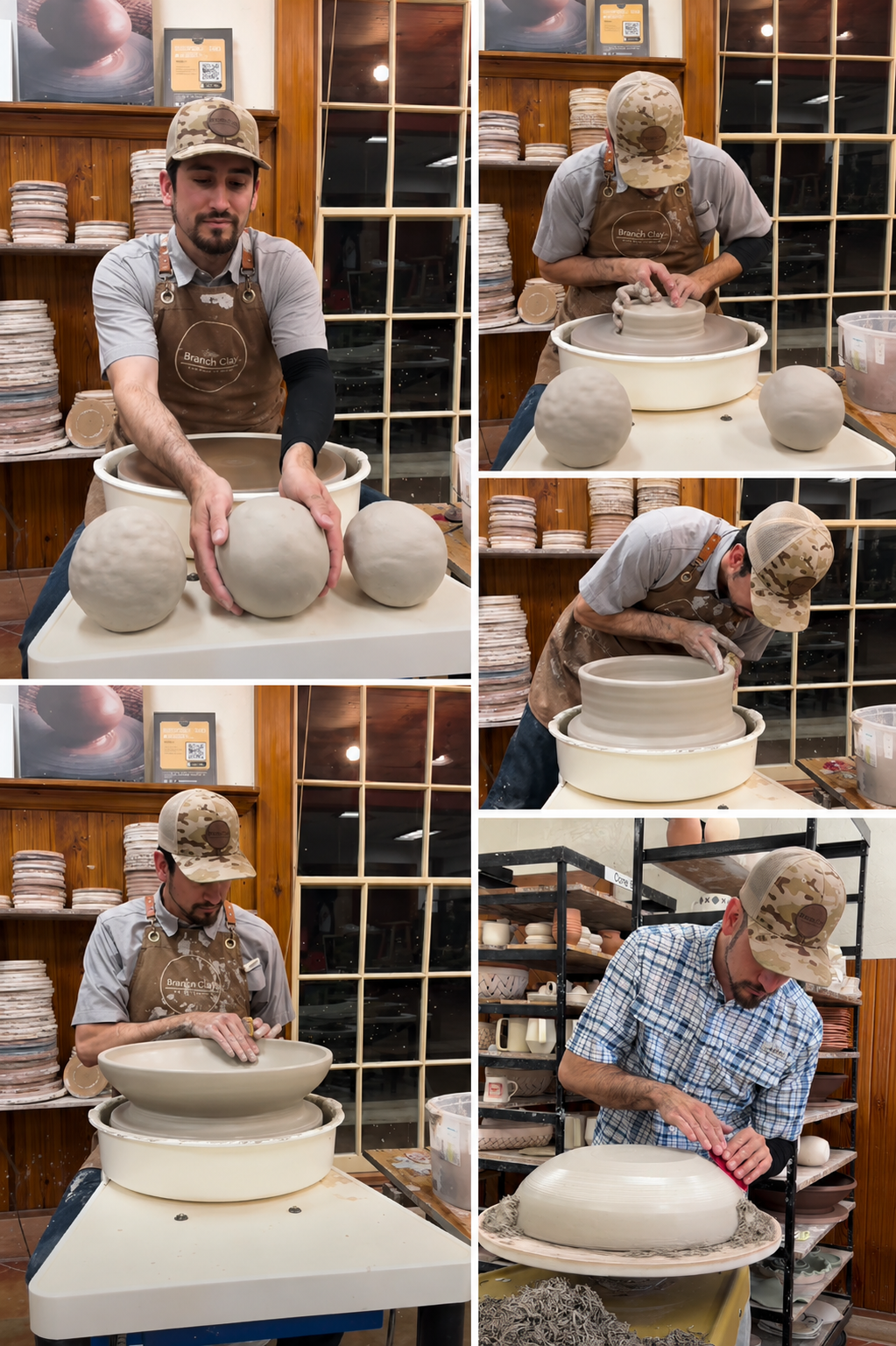 A potter at Brazos Clay Pottery Studio takes on 25 pounds of clay, shaping a massive vessel on the wheel while asking, “Is this forbidden in pottery?” A bold pottery-making challenge.