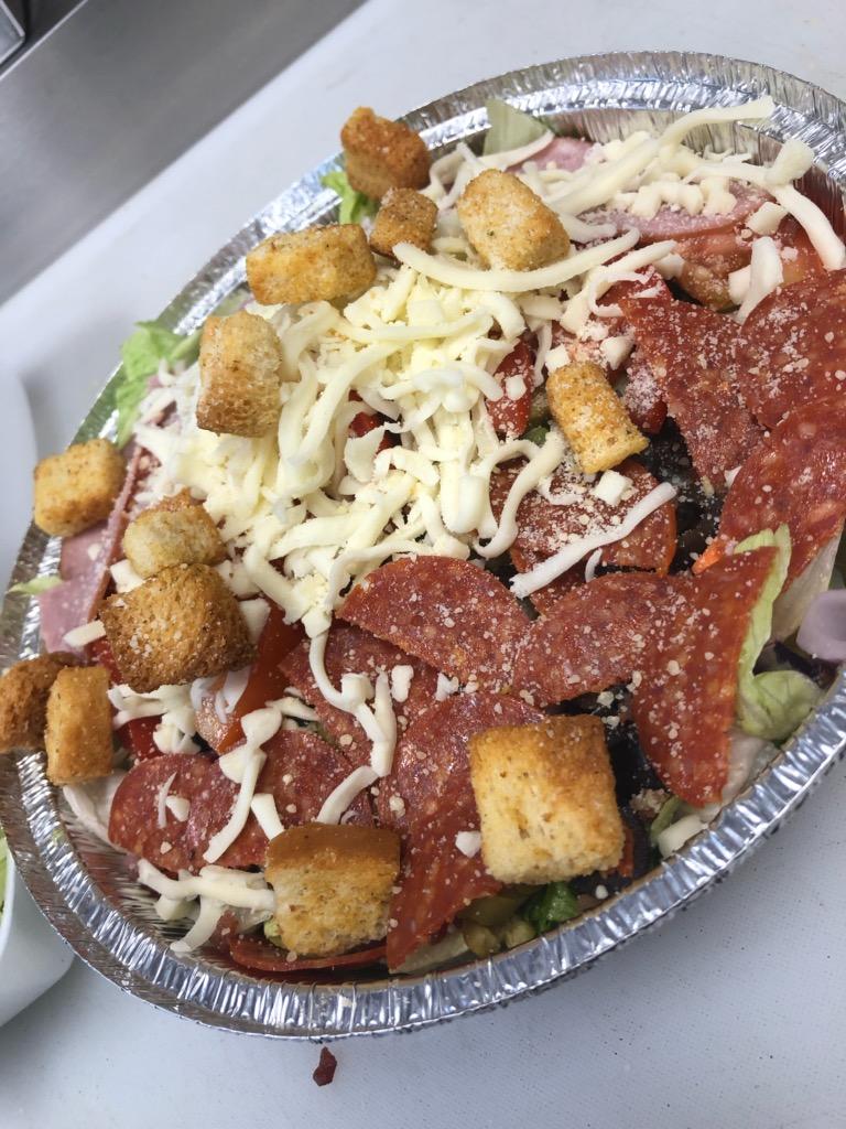 Chef Salad! Loaded with veggies, ham, pepperoni, bacon and extra cheese!