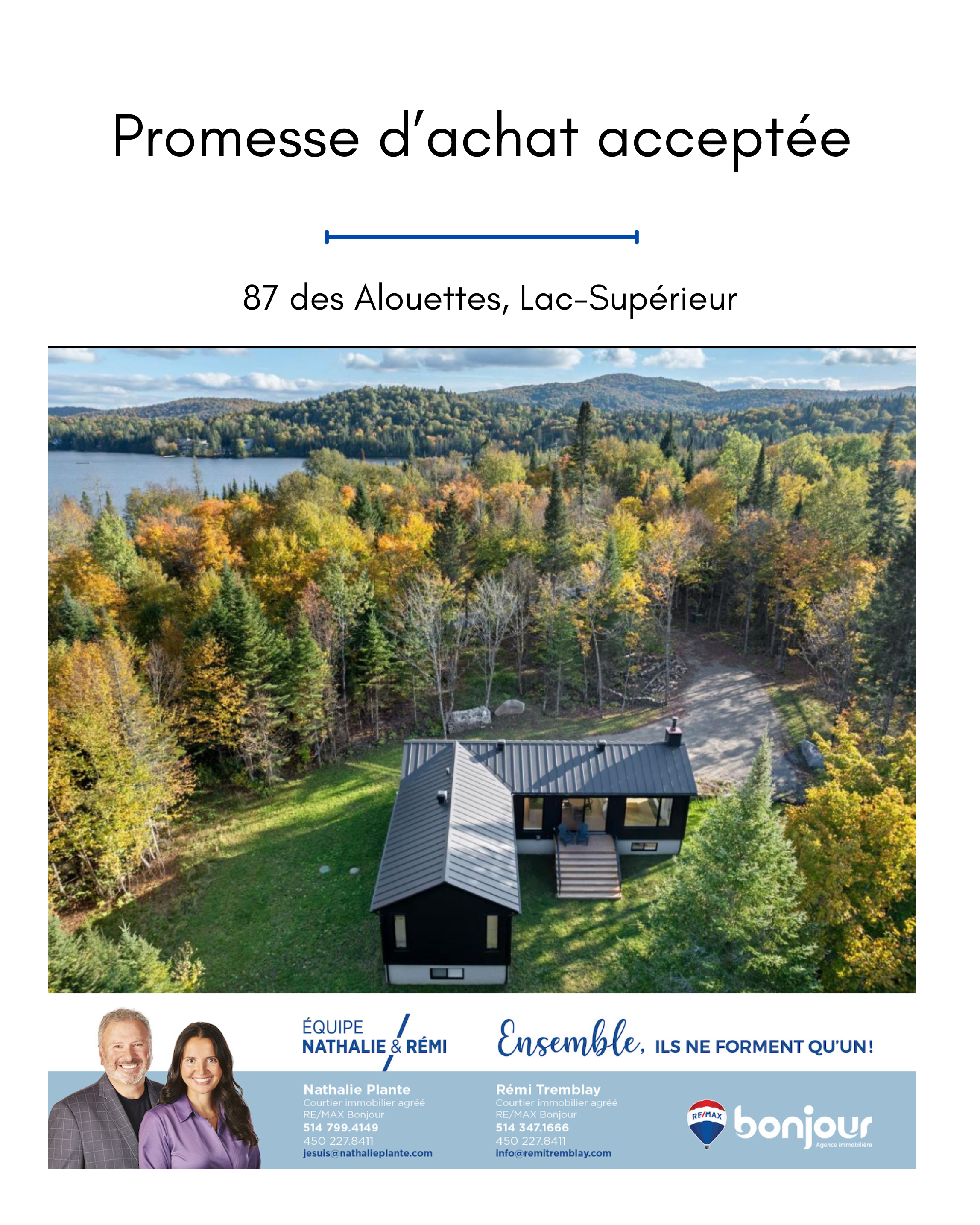 Images Nathalie Plante et Rémi Tremblay, RE/MAX Du Cartier Bonjour - Courtiers immobiliers inc. agréés, DA. Saint-Sauveur